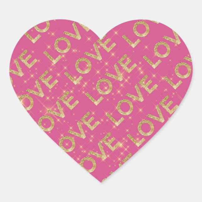 Girly Pink Gold Sparkle Love Heart Sticker (Front)