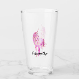 Girly Pink Gold Unicorn Personalized Glass
