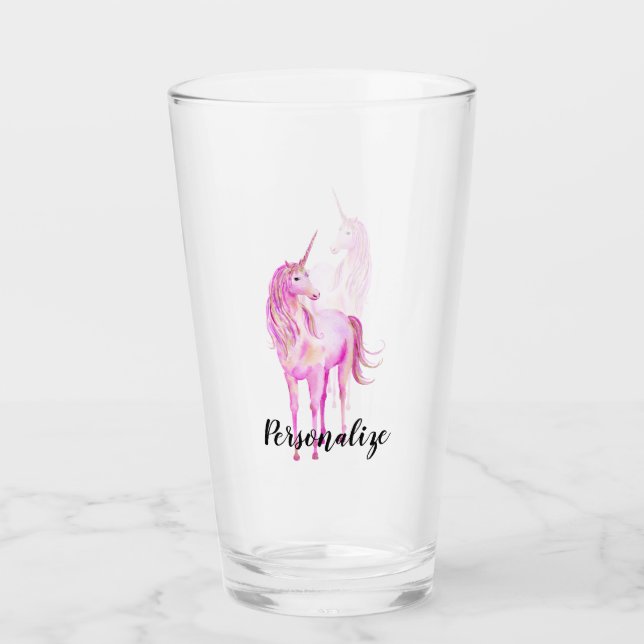Girly Pink Gold Unicorn Personalized Glass (Front)