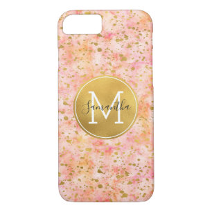 Girly Pink Gold Watercolor Confetti Monogram Case-Mate iPhone Case
