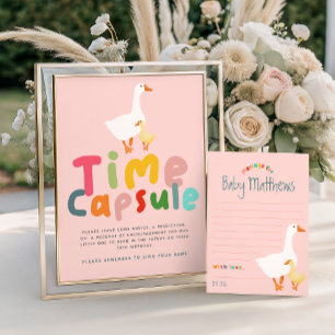 Girly Pink Goose Baby Shower Time Capsule Sign