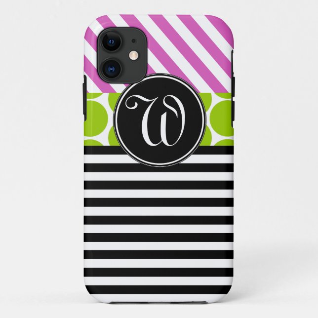 GIRLY PINK GREEN BLACK STRIPES iPHONE 5 CASE (Back)
