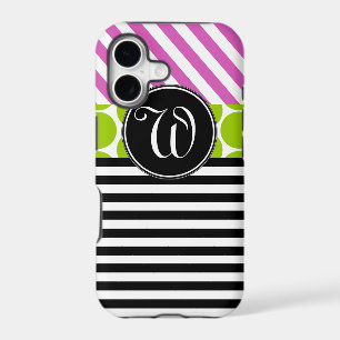 GIRLY PINK GREEN BLACK STRIPES iPHONE 5 CASE