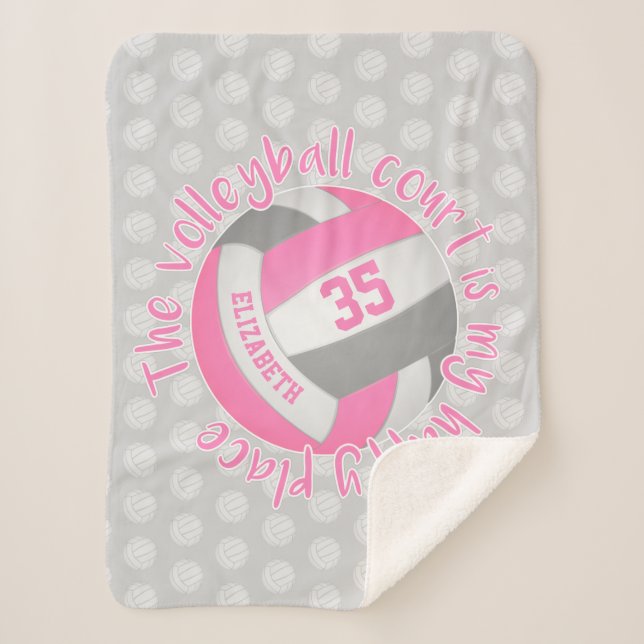 girly pink grey volleyball court my happy place sherpa blanket (Front)