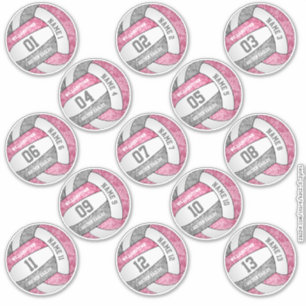 girly pink grey volleyball player names set of 13