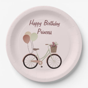 Girly Pink Happy Birthday Princess Bike Balloons Paper Plate