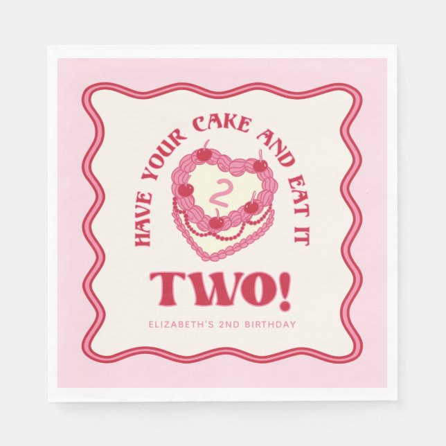 Girly Pink Have Your Cake and Eat It Two Birthday Napkin (Front)