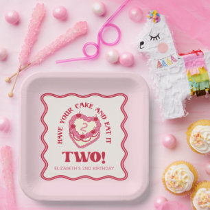 Girly Pink Have Your Cake and Eat It Two Birthday Paper Plate