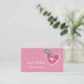 Girly Pink Heart Apple With Bow Diet and Nutrition Business Card (Standing Front)