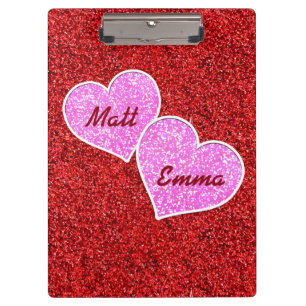 GIRLY PINK HEART RED GLITTER CLIPBOARD