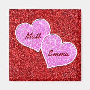 GIRLY PINK HEART RED GLITTER MAGNET