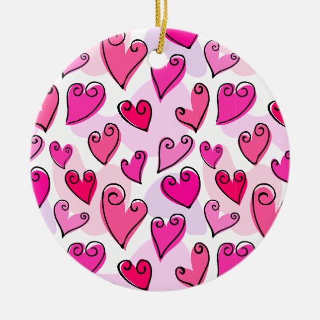 Girly Pink Hearts Cute Romantic Valentines Day  Ceramic Ornament (Front)