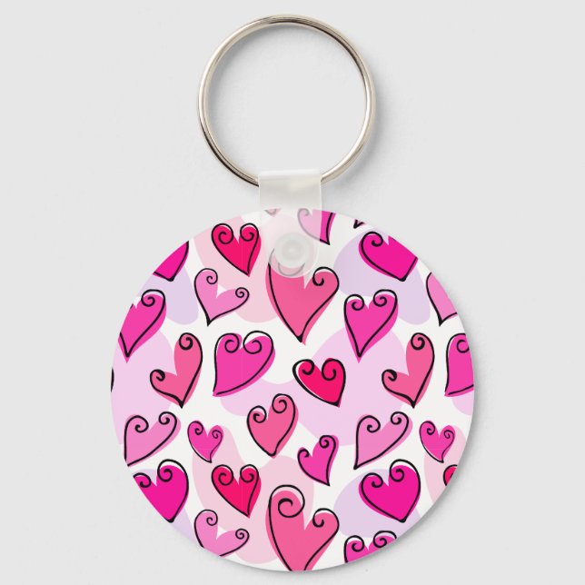 Girly Pink Hearts Cute Romantic Valentines Day  Keychain (Front)