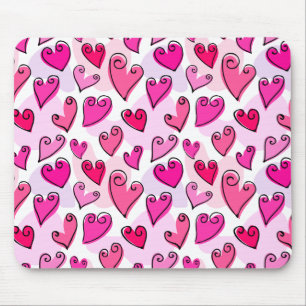 Girly Pink Hearts Cute Romantic Valentines Day Mouse Pad