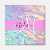 Girly Pink Holographic Iridescent Monogram Name
