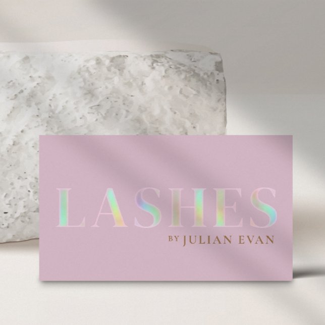 Girly Pink Holographic Script Lash Technician Business Card (Creator Uploaded)