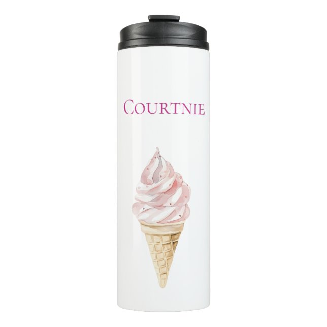 Girly Pink Ice Cream Cone Thermal Tumbler (Front)