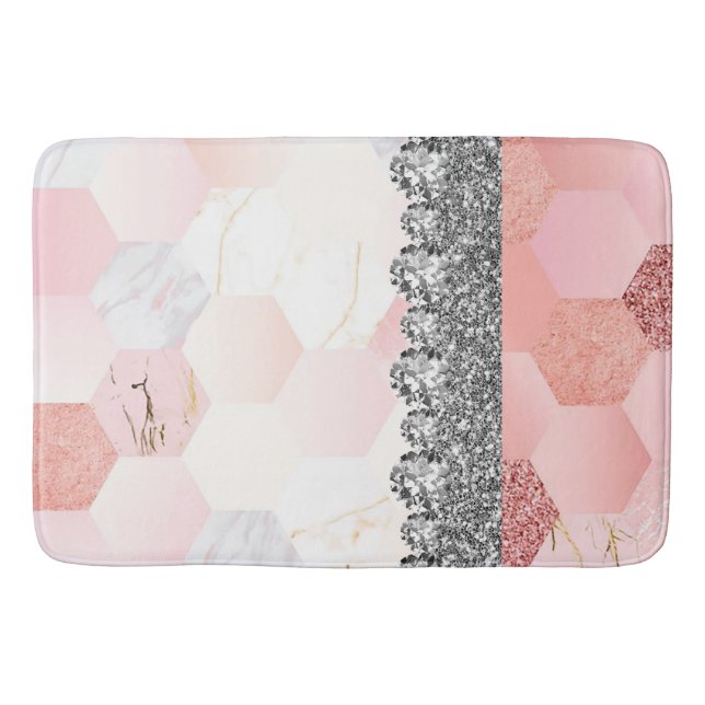Girly Pink Interior Design Home Glitter Marble Bath Mat (Front)