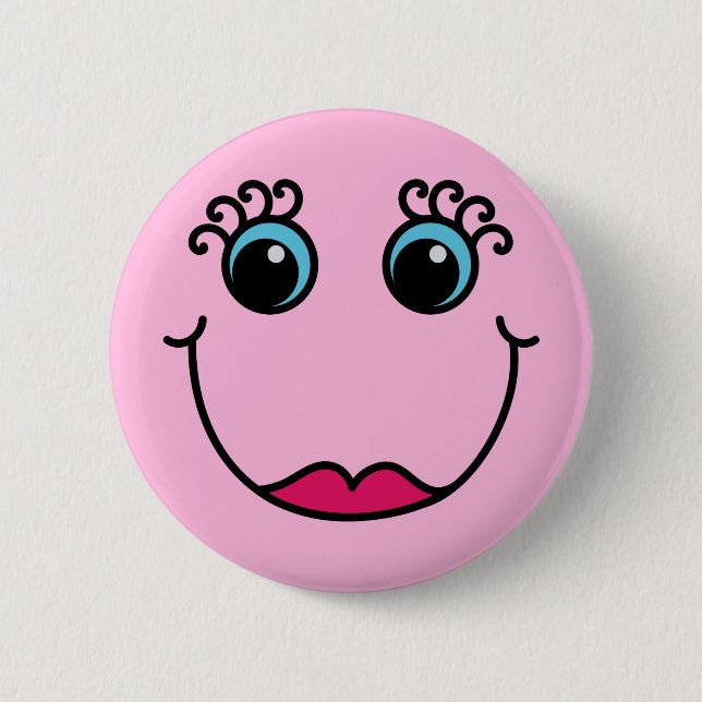 Girly Pink Lady Emoji Face 2 Inch Round Button (Front)