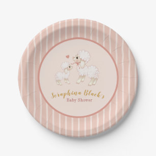 Girly Pink Lamb Baby Shower Paper Plate