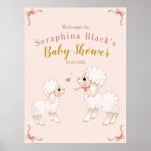 Girly Pink Lamb Baby Shower Welcome Poster