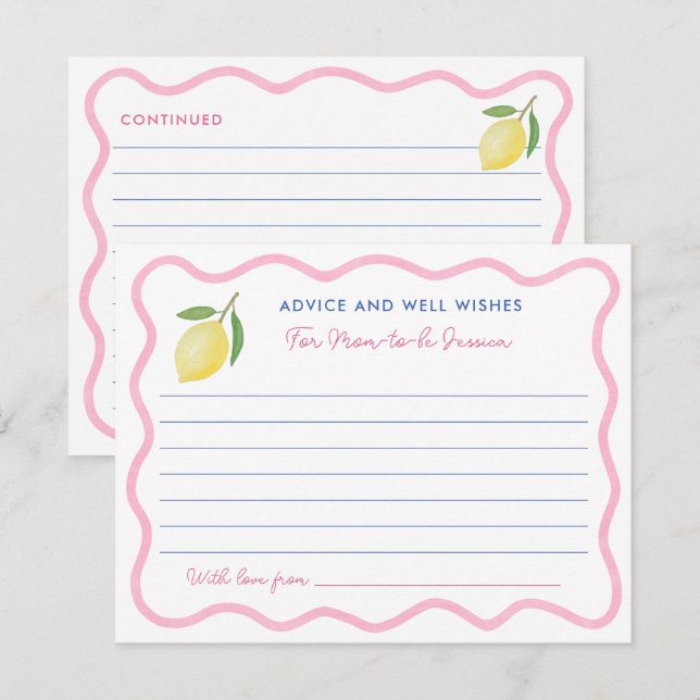 Girly Pink Lemons Advice Well Wishes For Mom Cards (Front/Back)