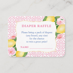Girly Pink Lemons Baby Shower Diaper Raffle Enclosure Card