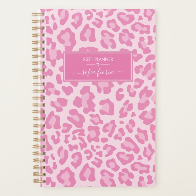 Girly Pink Leopard Elegant Script Name 2021 (Devant)