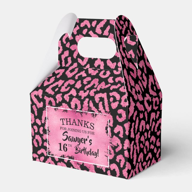 Girly Pink Leopard Gable Favor Box (Front Side)