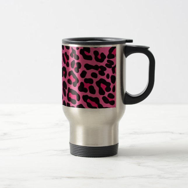 Girly Pink Leopard Print Travel Mug (Right)