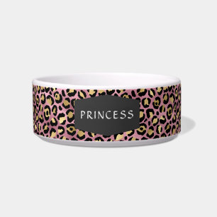 Girly Pink Leopard Skin Pattern Pet Dog Bowl