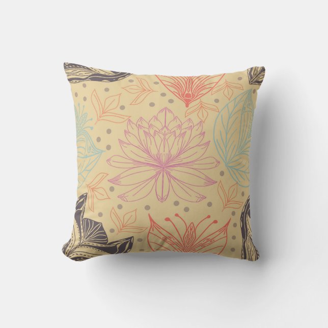 Girly Pink Lotus Flower Trendy Design Throw Pillow (Front)