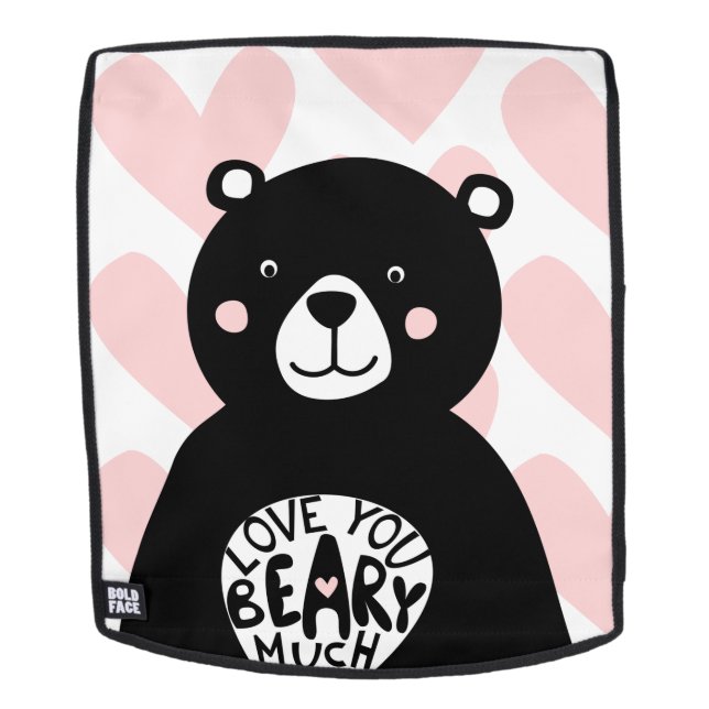 Girly Pink Love you Beary Much Bear Heart Pattern Backpack (Removable Face)