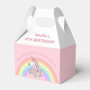 Girly Pink Magical Unicorn Rainbow Birthday Favor Box