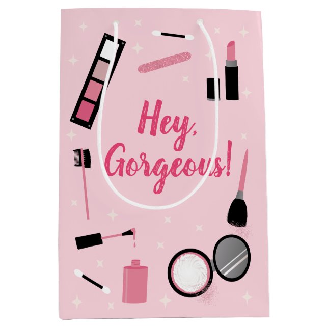 Girly Pink Makeup Glamour Birthday Medium Gift Bag (Front)