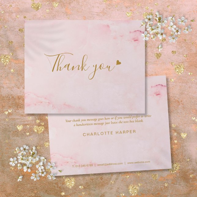 Girly Pink Marble Script Business Thank You Card (Girly Pink Marble Script Business Thank You Card)