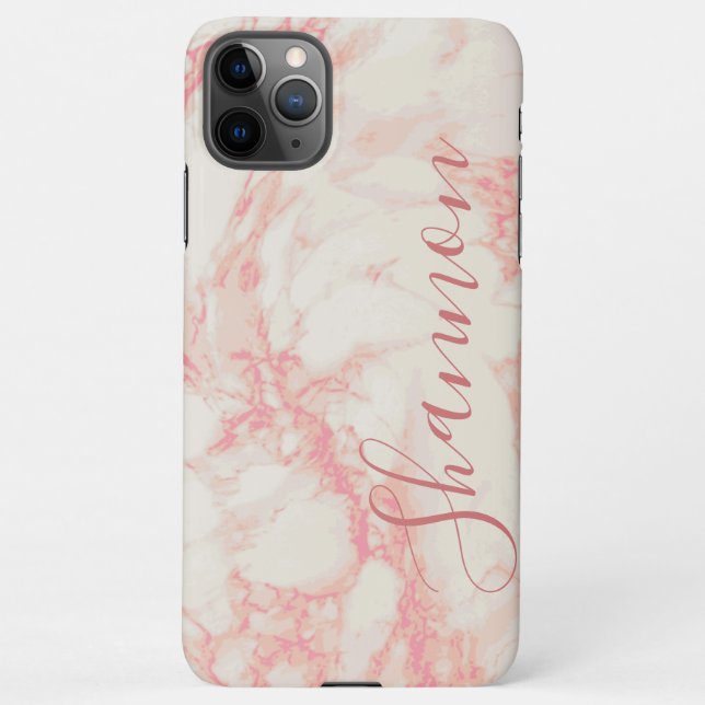 Girly Pink Marbled Beautiful Marble Custom Name iPhone Case (Back)