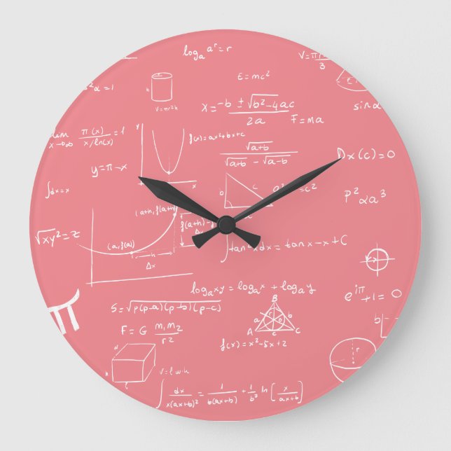 Girly Pink Math Equations Formulas Large Clock (Front)