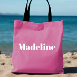 Girly Pink Minimalist Personalized Tote<br><div class="desc">Fun,  flirty pink with simple vertical block lettering to personalize for each guest at the bachelorette party. Pretty keepsake favour for any event-bachelorette,  girls weekend,  family reunion,  pool party and more! Message me if you want something different than what you see here-happy to create something custom for you.</div>