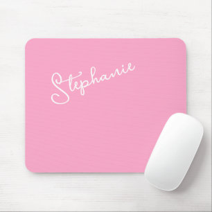 Girly Pink Minimalist Script Personalized Name  Mouse Pad