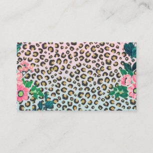 Girly Pink Mint Ombre Floral Glitter Leopard Print Business Card