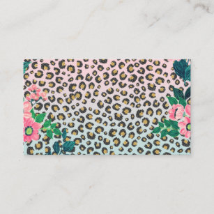 Girly Pink Mint Ombre Floral Glitter Leopard Print Business Card