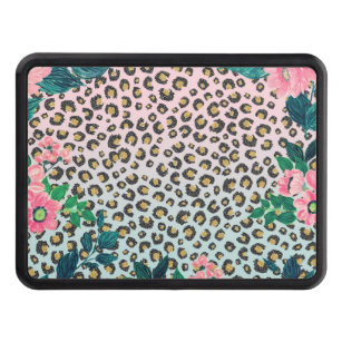 Girly Pink Mint Ombre Floral Glitter Leopard Print Trailer Hitch Cover