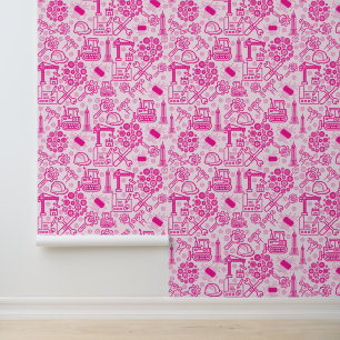 girly pink modern Architectural Blueprint Engineer Wallpaper