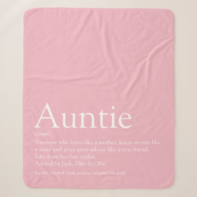 Girly Pink Modern Fun Cool Aunt Auntie Quote Sherpa Blanket (Front)