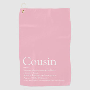 Girly Pink Modern Typographic Cousin Definition Golf Towel
