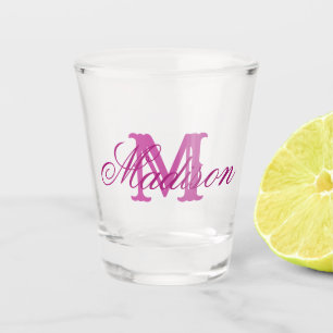Girly pink monogram and name shot glass