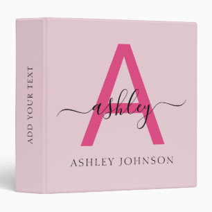Girly Pink Monogram Back to School Binder