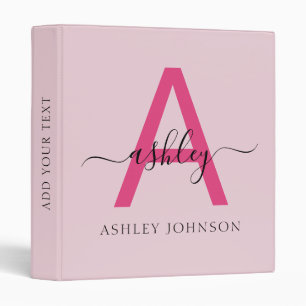 Girly Pink Monogram Back to School Binder