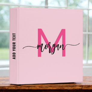 Girly Pink Monogram Back to School Binder